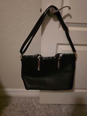 Mia K Collection Faux Leather Tote Bag with Animal Print Trim and Matching Walle